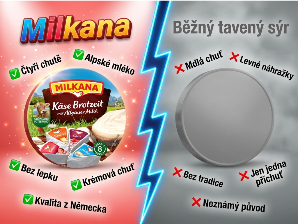 Srovnání Milkany s běžným taveným sýrem