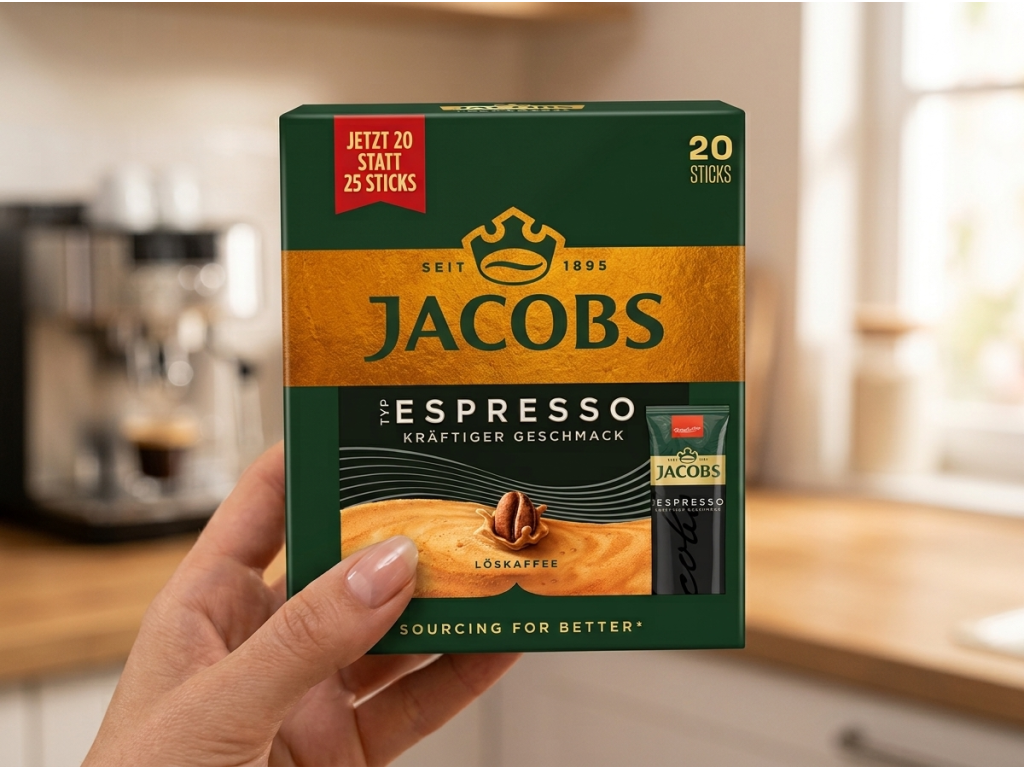 Jacobs Espresso rozpustná káva porcovaná - balení v ruce
