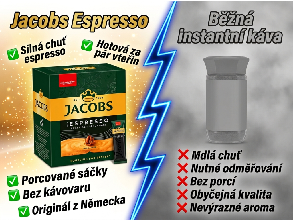 Jacobs Espresso rozpustná káva porcovaná - srovnání s běžnou kávou