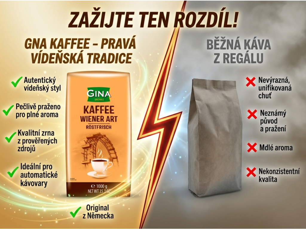 Gina Vídeňská zrnková káva 1kg - srovnání s běžnou kávou