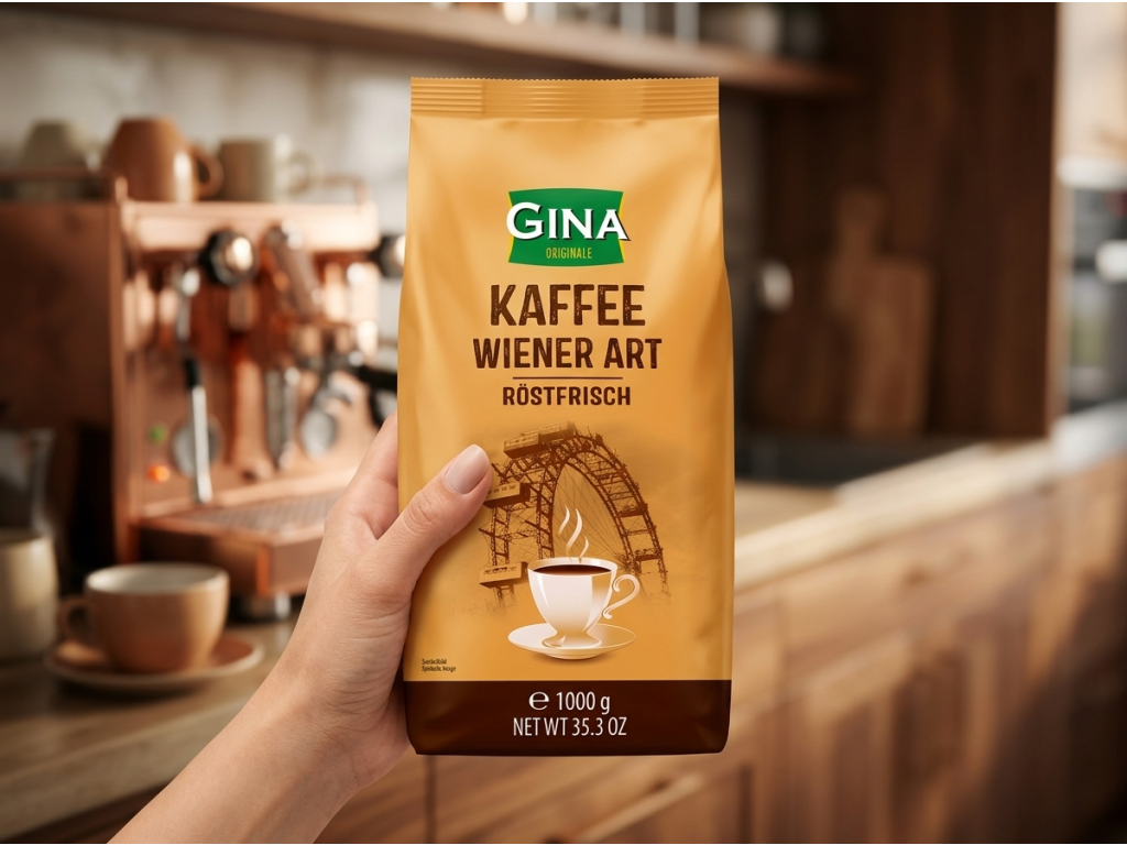 Gina Vídeňská zrnková káva 1kg - balení v ruce