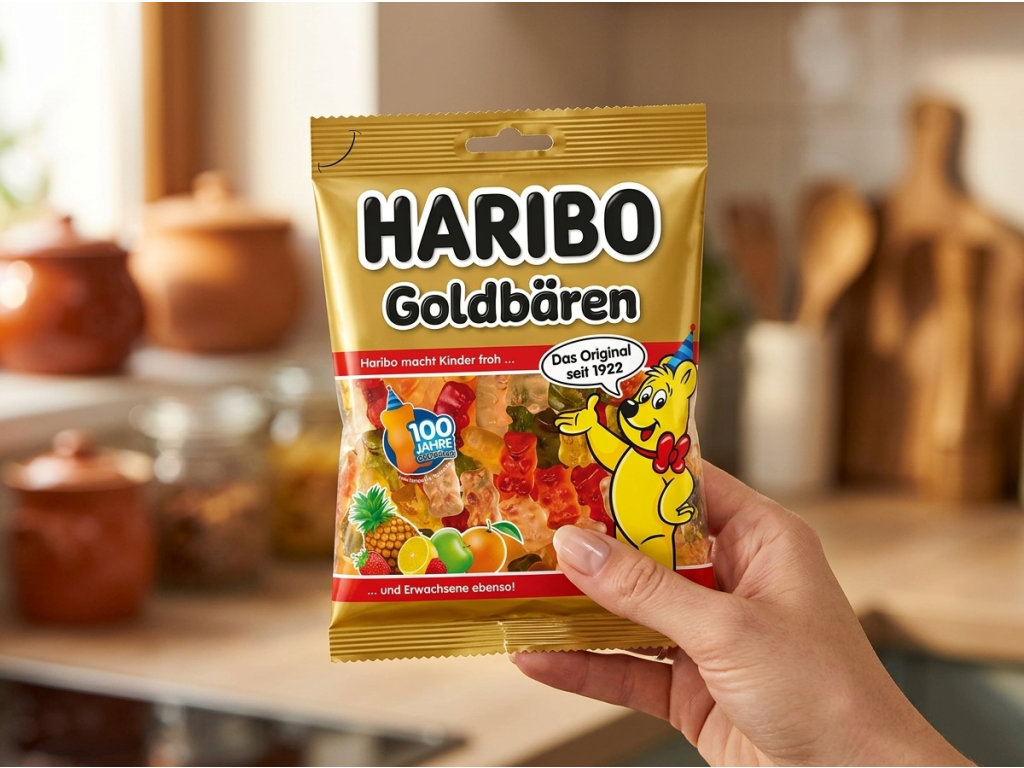 Sáček Haribo Goldbären 175 g v ruce