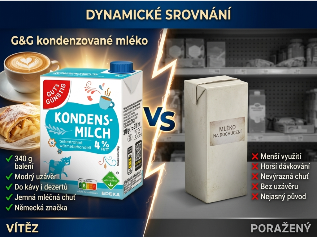 Srovnání G&G kondenzovaného mléka 340 g