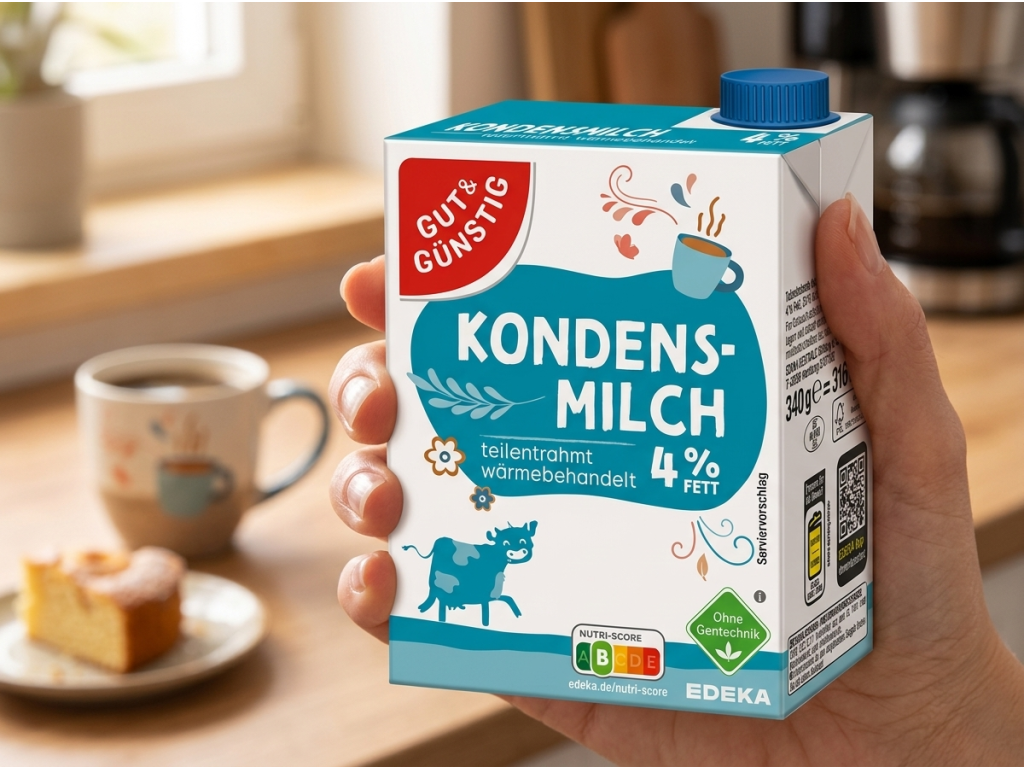 G&G kondenzované mléko 340 g v ruce