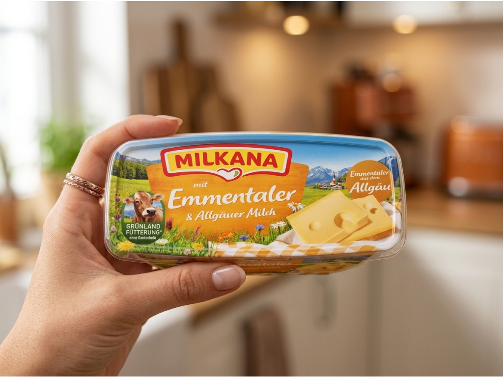 Milkana tavený sýr s ementálem 190g v ruce