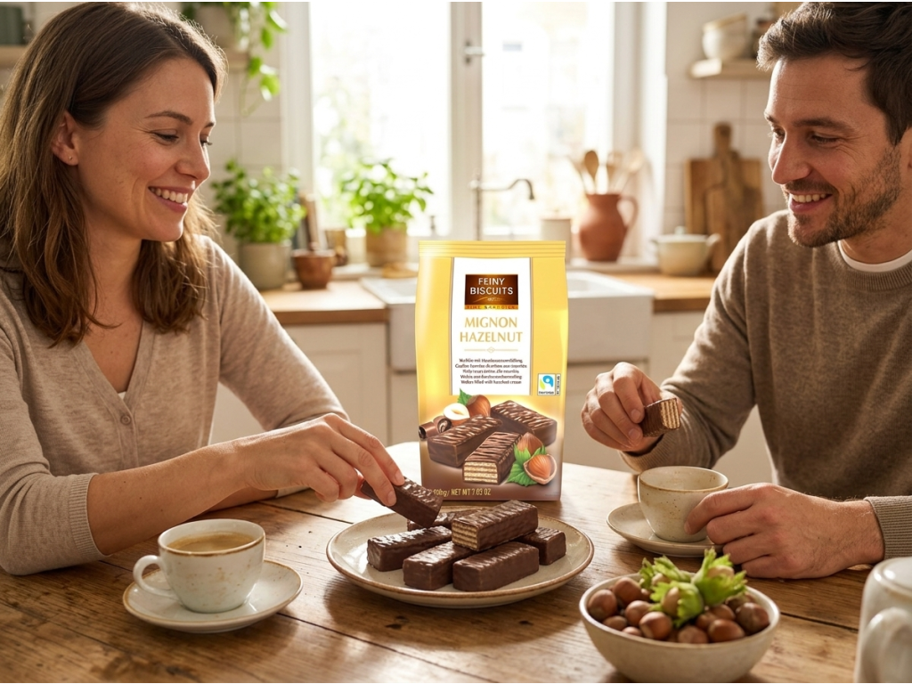 Sdílení Feiny Biscuits Mignonských vaflí u kávy