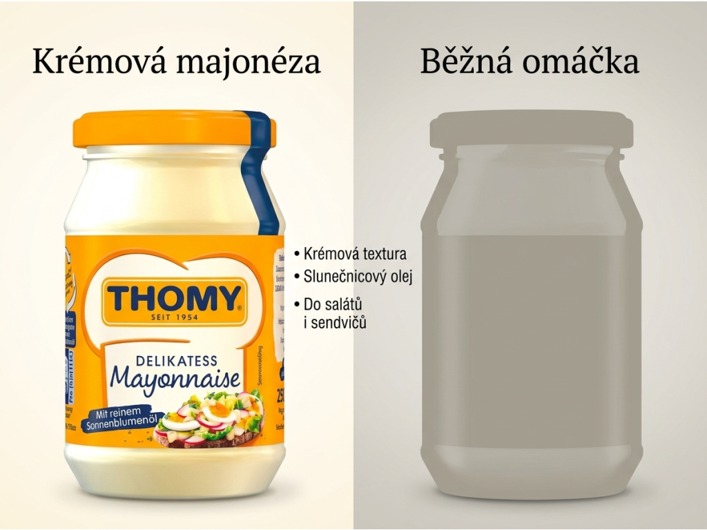 Srovnání majonézy Thomy s běžnou omáčkou