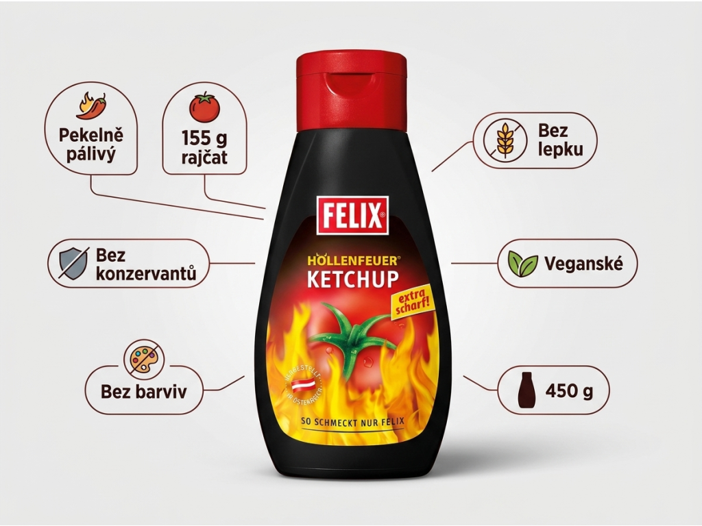 Felix pekelně pálivý kečup 450 g - hlavní výhody