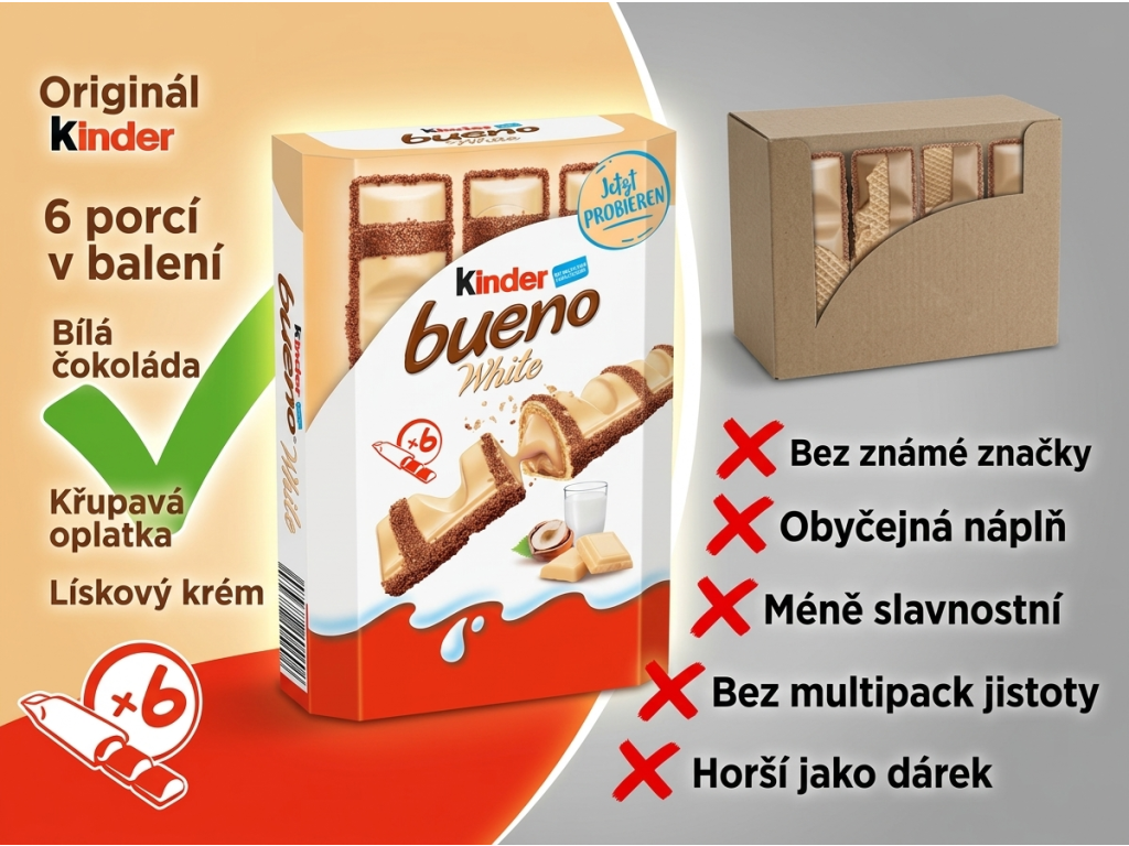 Kinder bueno White 6ks 117g - srovnání výhod