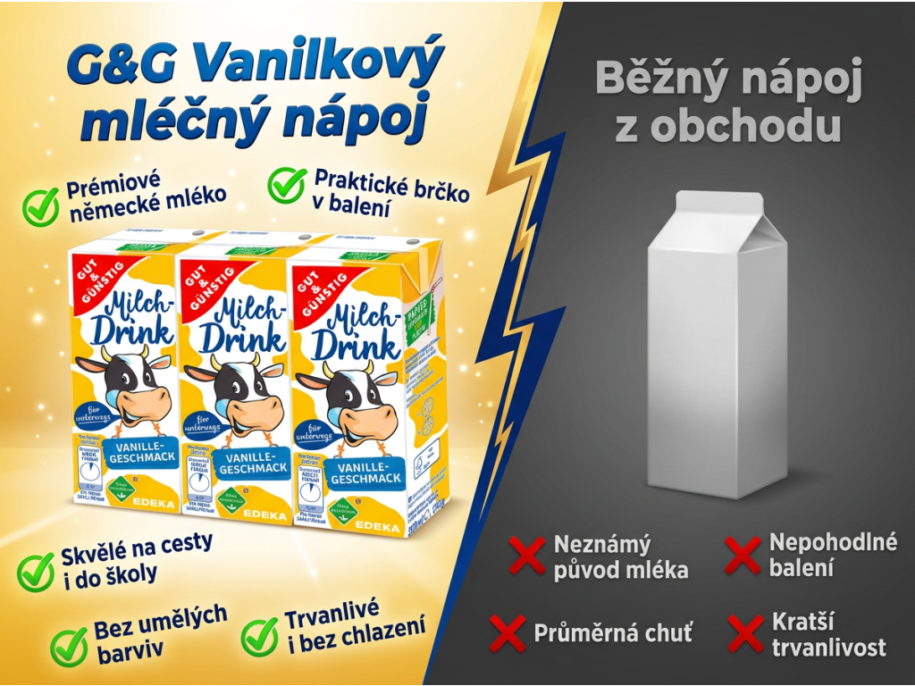 G&G Vanilkový mléčný nápoj - srovnání s běžným nápojem
