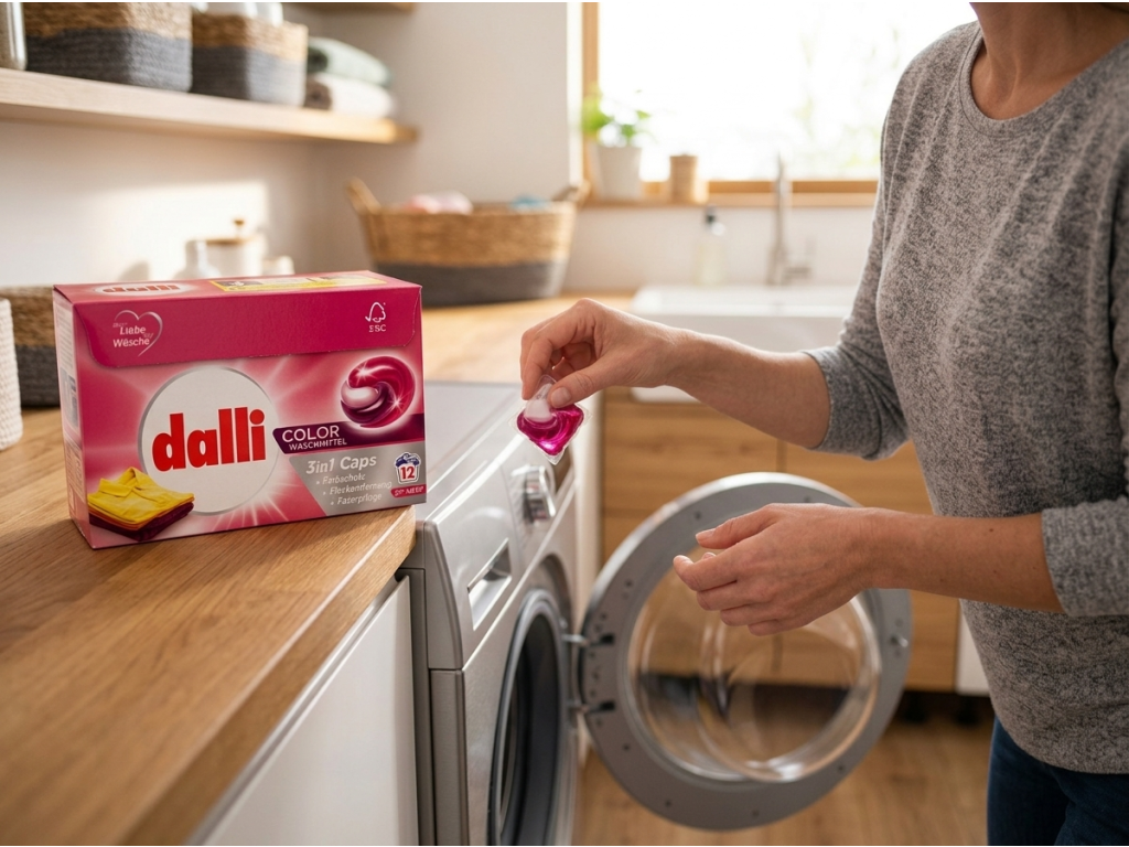 Vkládání Dalli Color kapsle do pračky
