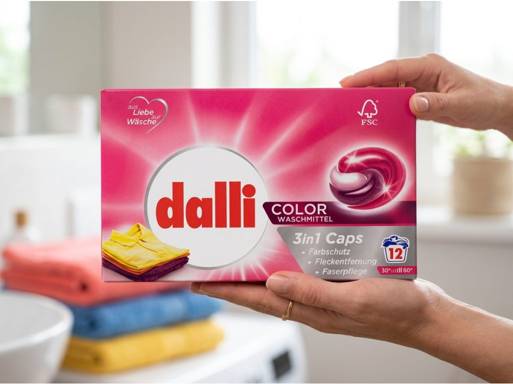 Dalli Color 3v1 kapsle na praní držené v ruce