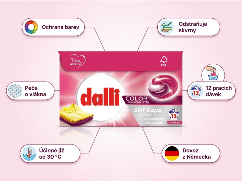 Dalli Color 3v1 kapsle na praní - přehled výhod