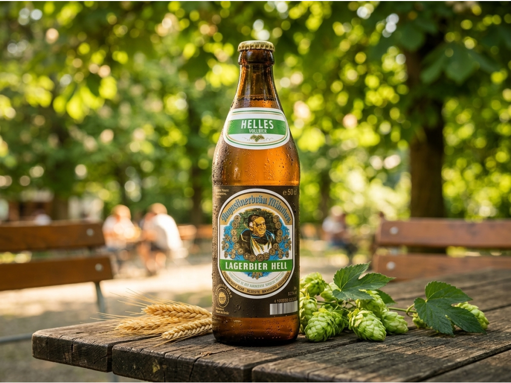 Augustiner Lagerbier Hell v letní zahradě