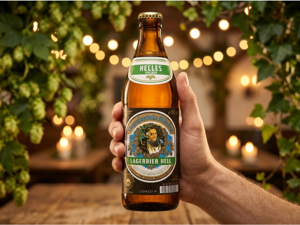 Augustiner Lagerbier Hell držený v ruce