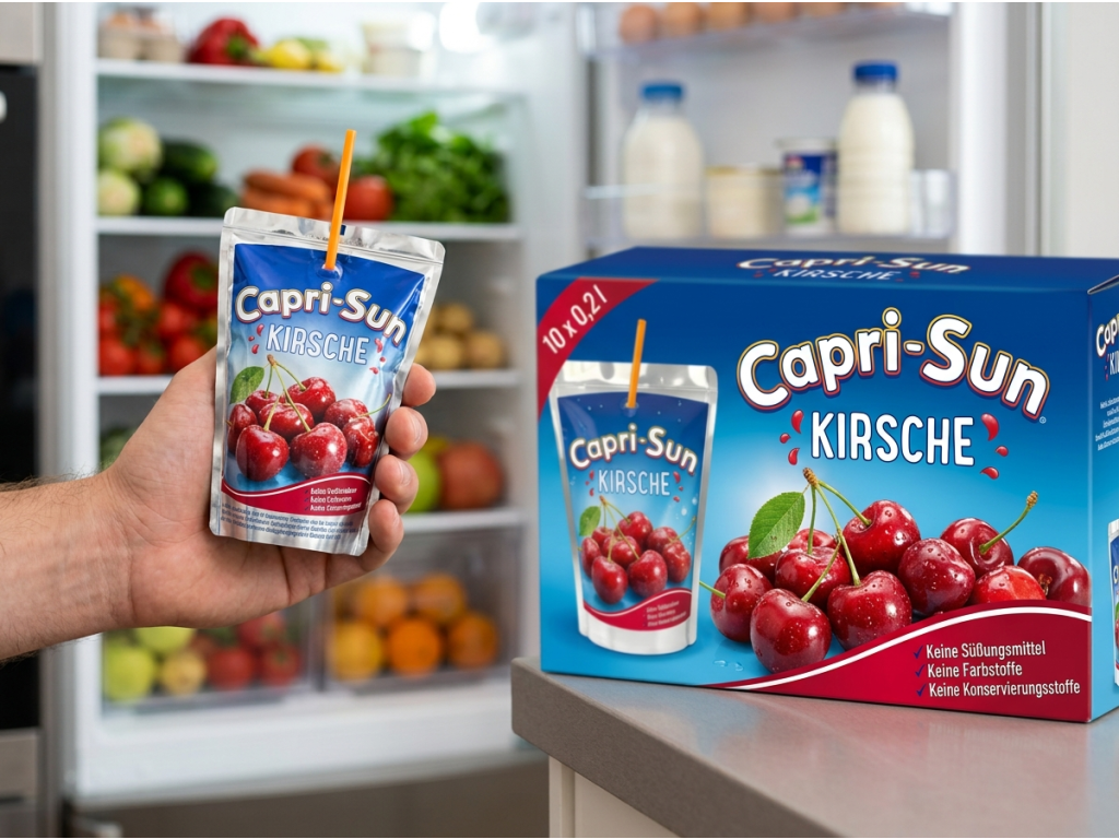 Capri-Sun Třešeň 10 x 200 ml v ruce u lednice
