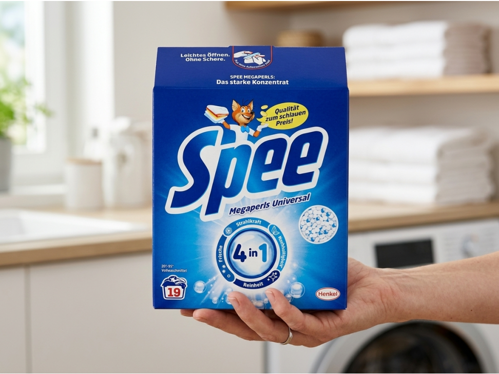 Spee Megaperls 4v1 prací prášek v ruce