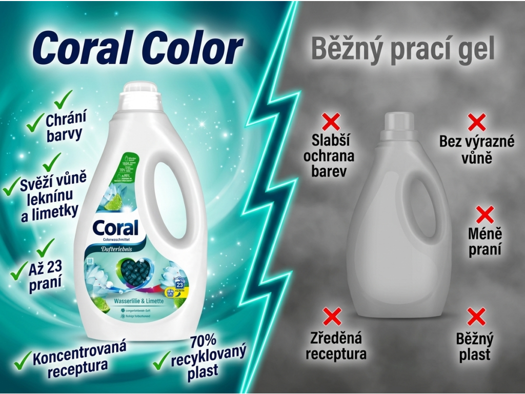 Coral prací gel Color srovnání s běžným gelem