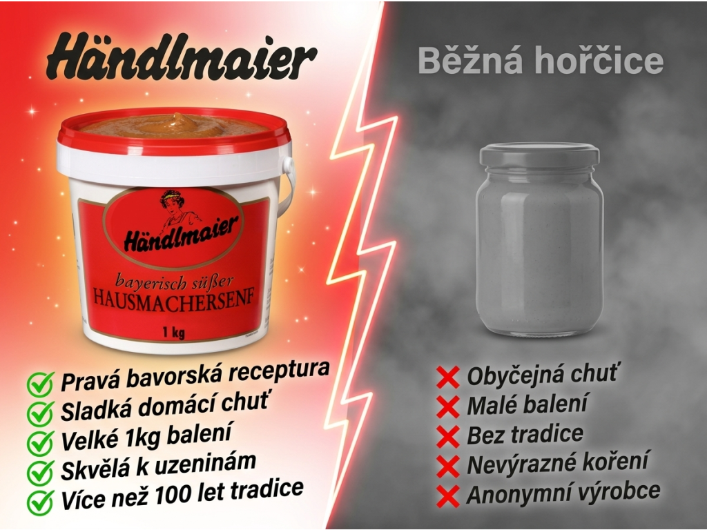 Srovnání Händlmaier bavorské hořčice s běžnou hořčicí