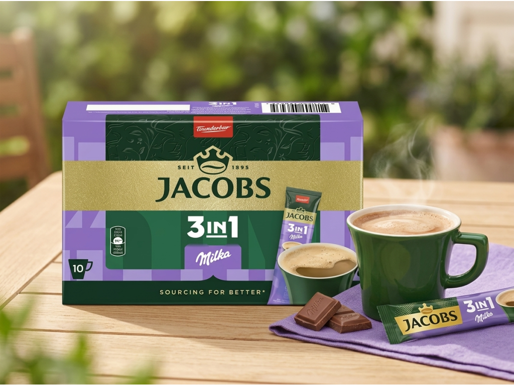 Jacobs instantní káva 3v1 s příchutí Milka 10ks 124 g - kávová pauza v příjemném prostředí