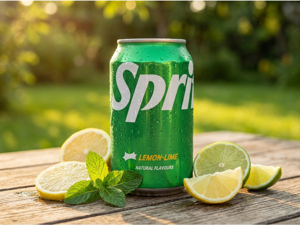 Sprite Lemon-Lime 0,33 l v letním přírodním prostředí