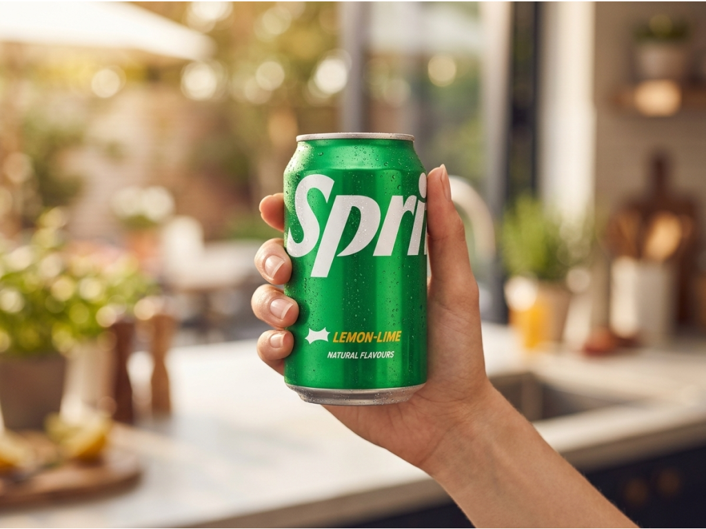 Plechovka Sprite Lemon-Lime 0,33 l držená v ruce