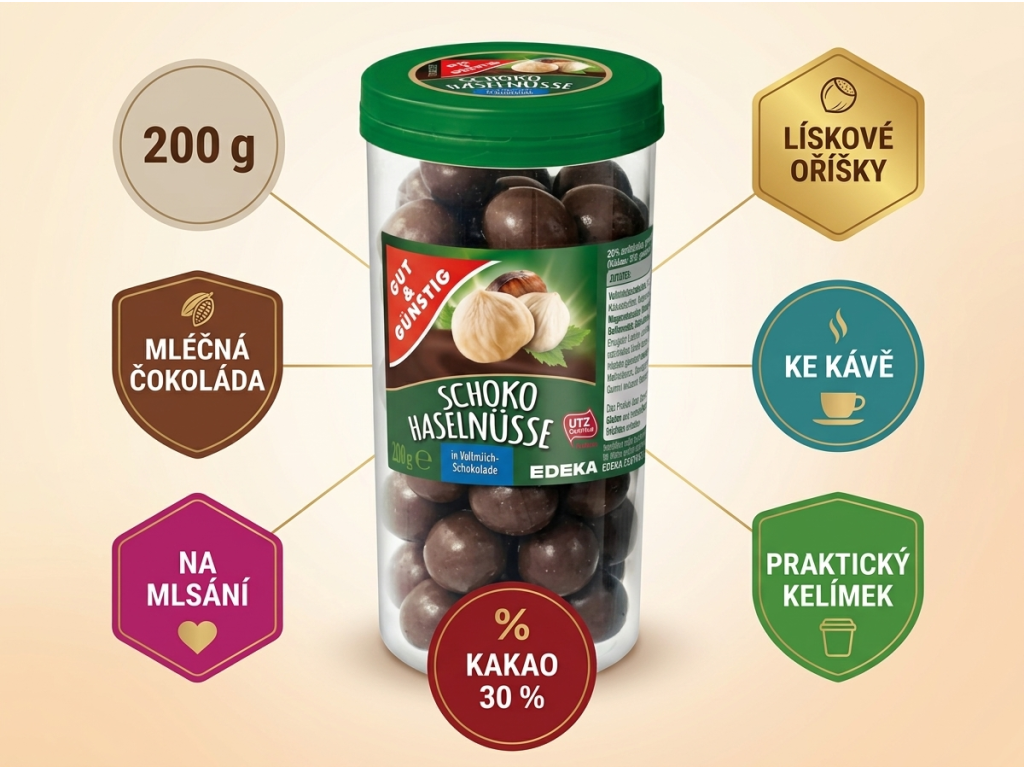 G&G Lískové oříšky v mléčné čokoládě - výhody