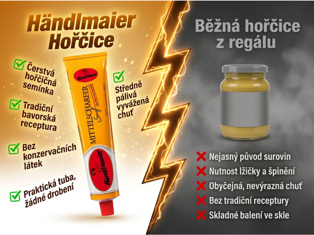 Händlmaier Středně pálivá hořčice - srovnání s běžnou hořčicí