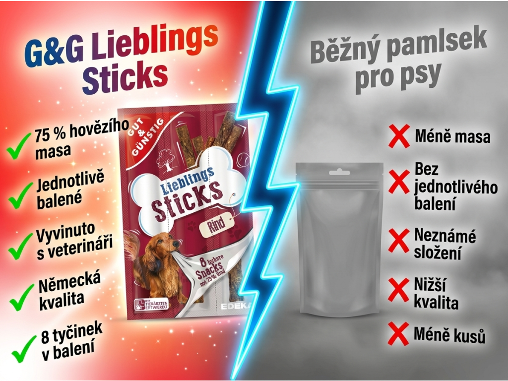 Srovnání G&G žvýkacích tyčinek s běžnými pamlsky