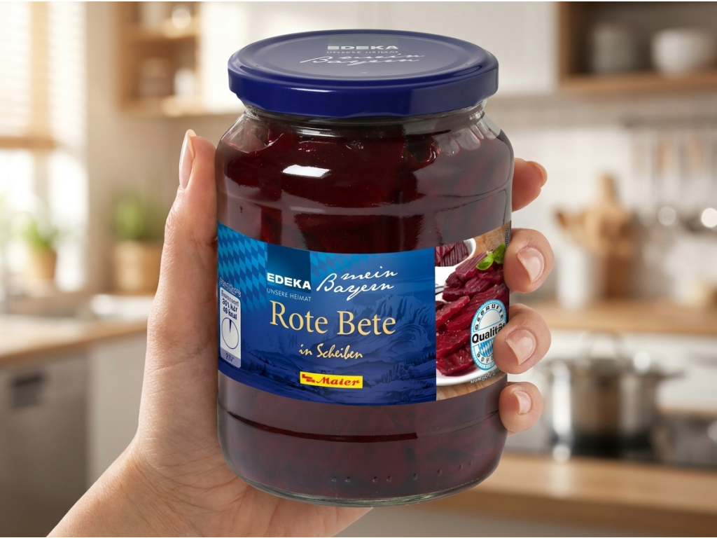 Edeka mein Bayern Červená řepa držená v ruce
