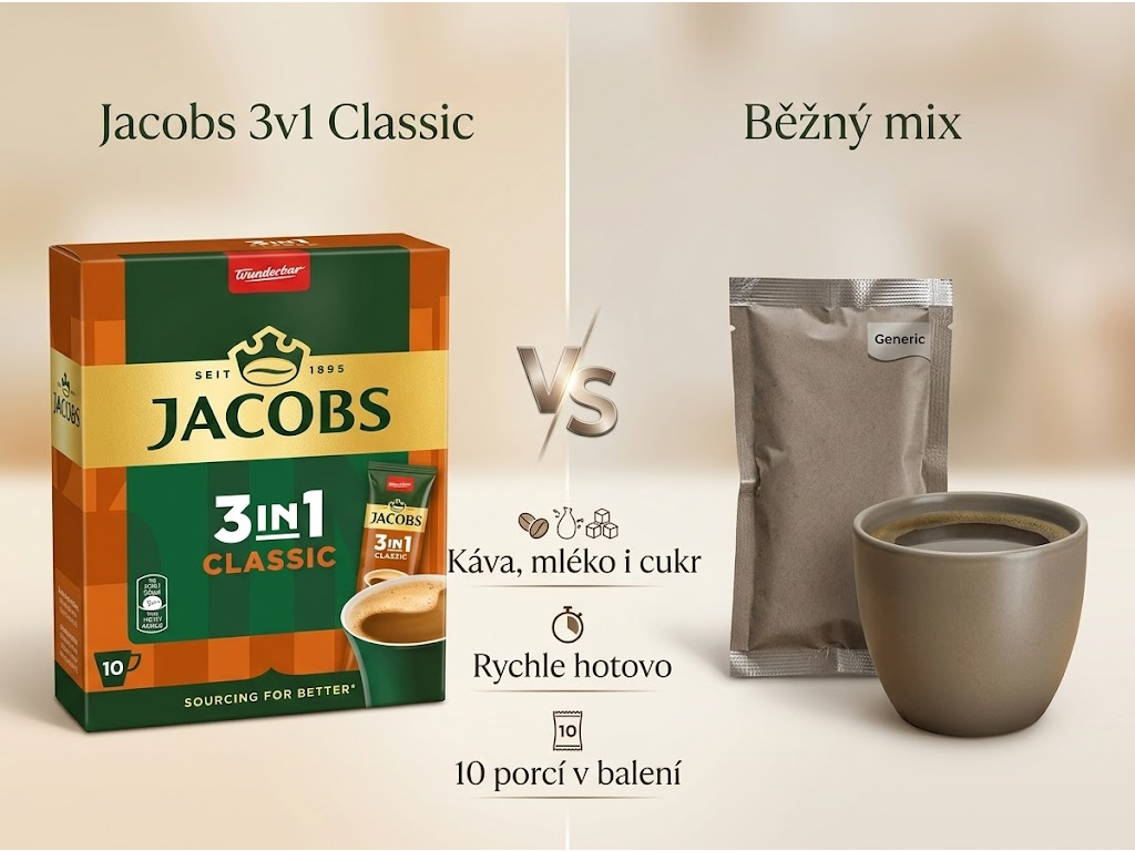 Jacobs 3v1 Classic srovnání s běžným kávovým mixem