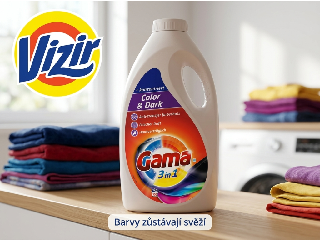 Vizir Gama Color prací gel v prádelně s barevným prádlem