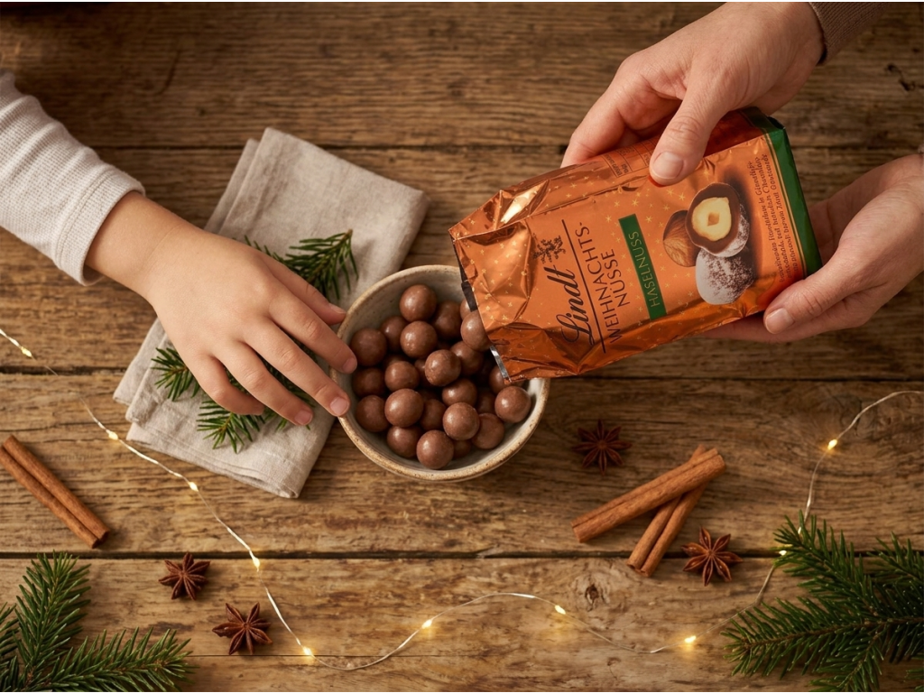 Lindt Vánoční lískový oříšek v čokoládě 100g - společné sváteční servírování