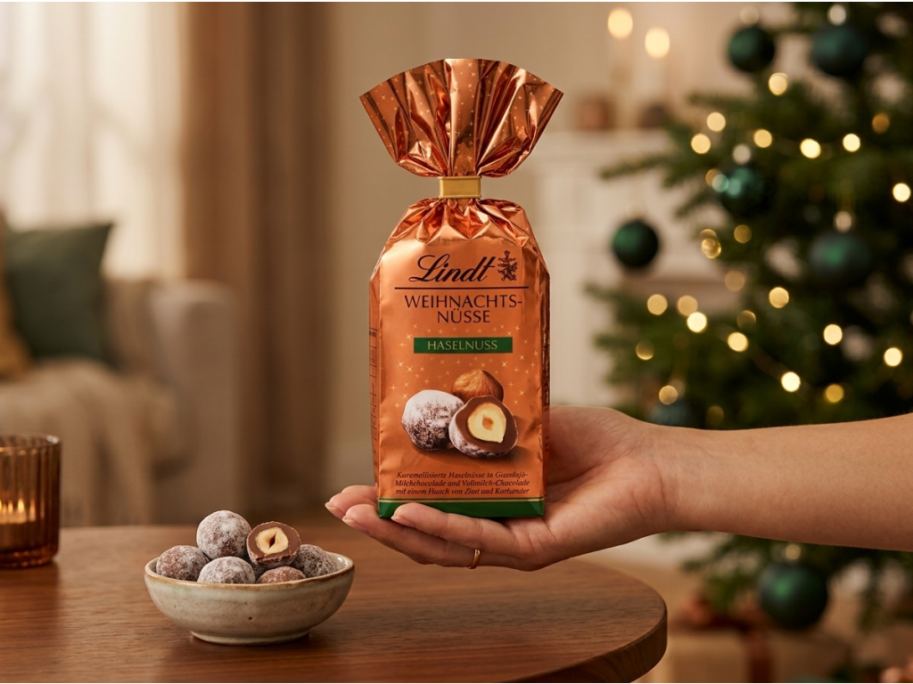 Lindt Vánoční lískový oříšek v čokoládě 100g - balení v ruce