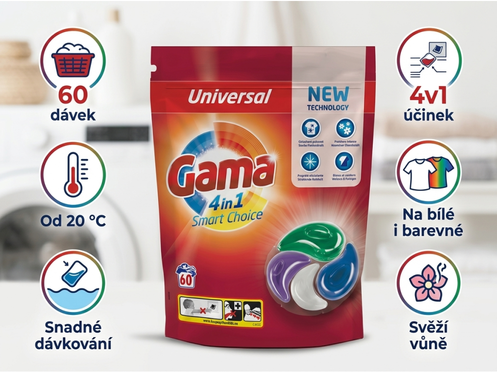 Vizir Gama Caps XL univerzální prací kapsle 60 dávek - přehled výhod