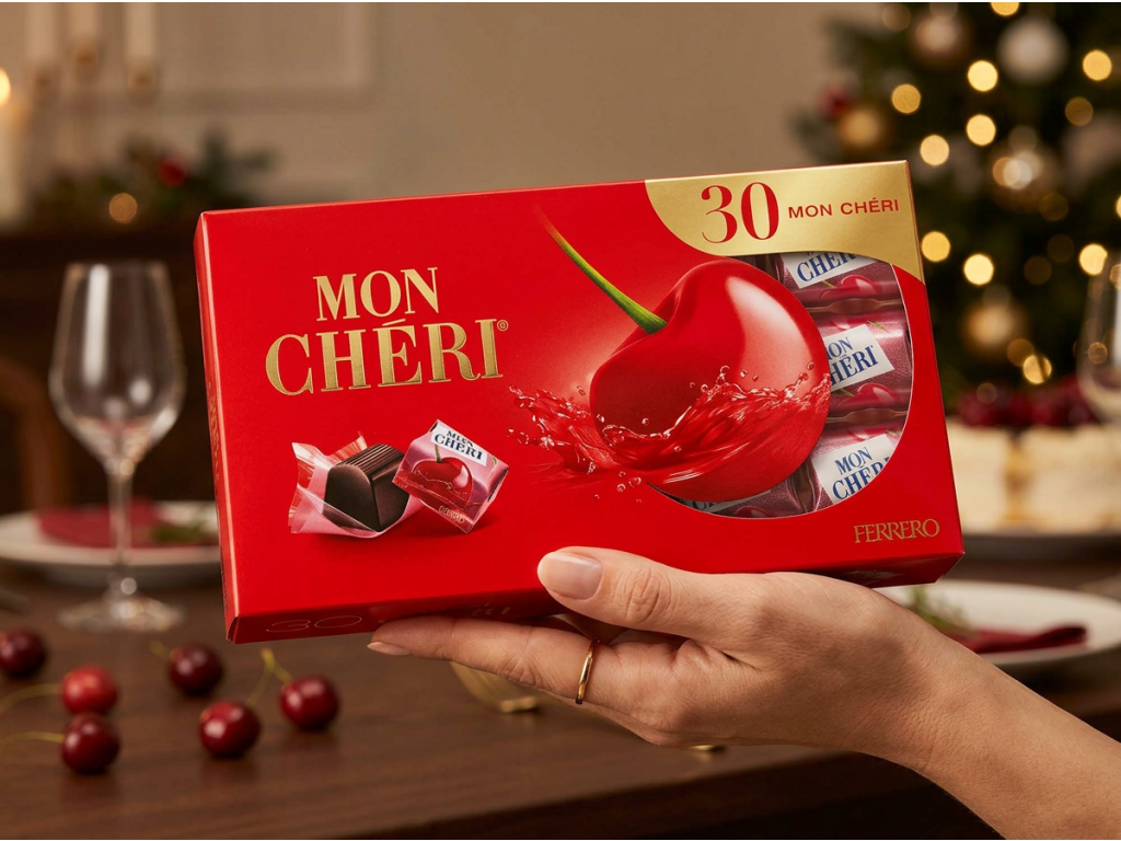 Mon Chéri 30 ks – dárková bonboniéra v ruce