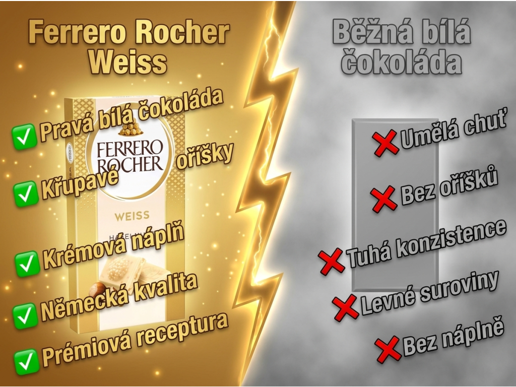 Srovnání Ferrero Rocher Weiss s běžnou bílou čokoládou