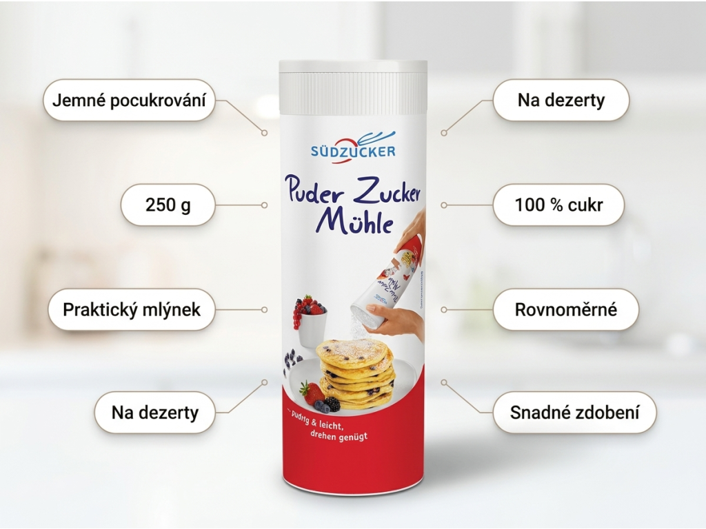 Südzucker mlýnek s moučkovým cukrem - přehled výhod
