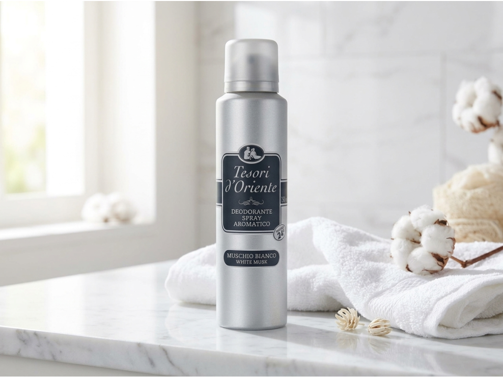 Tesori d'Oriente Muschio Bianco deodorant v koupelně