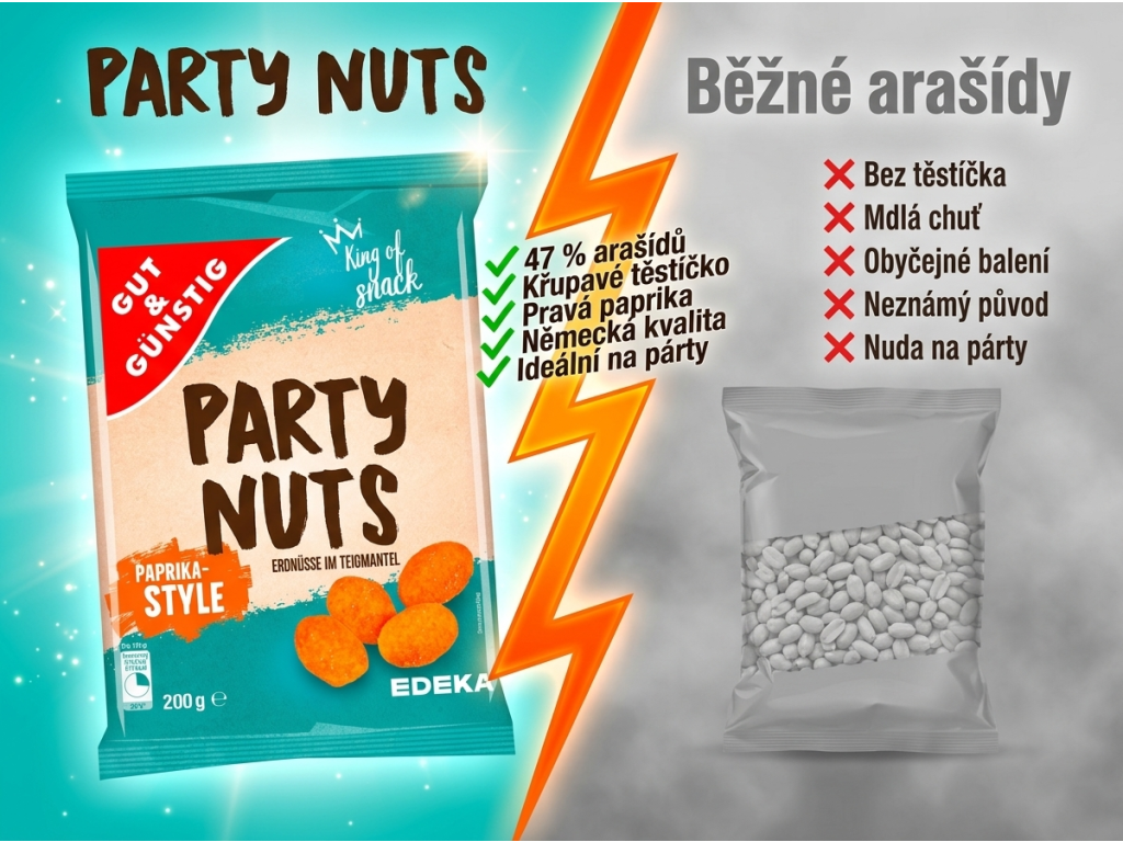 G&G Party Nuts - srovnání s běžnými arašídy