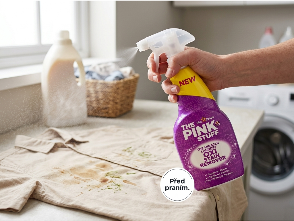 Použití spreje The Pink Stuff před praním