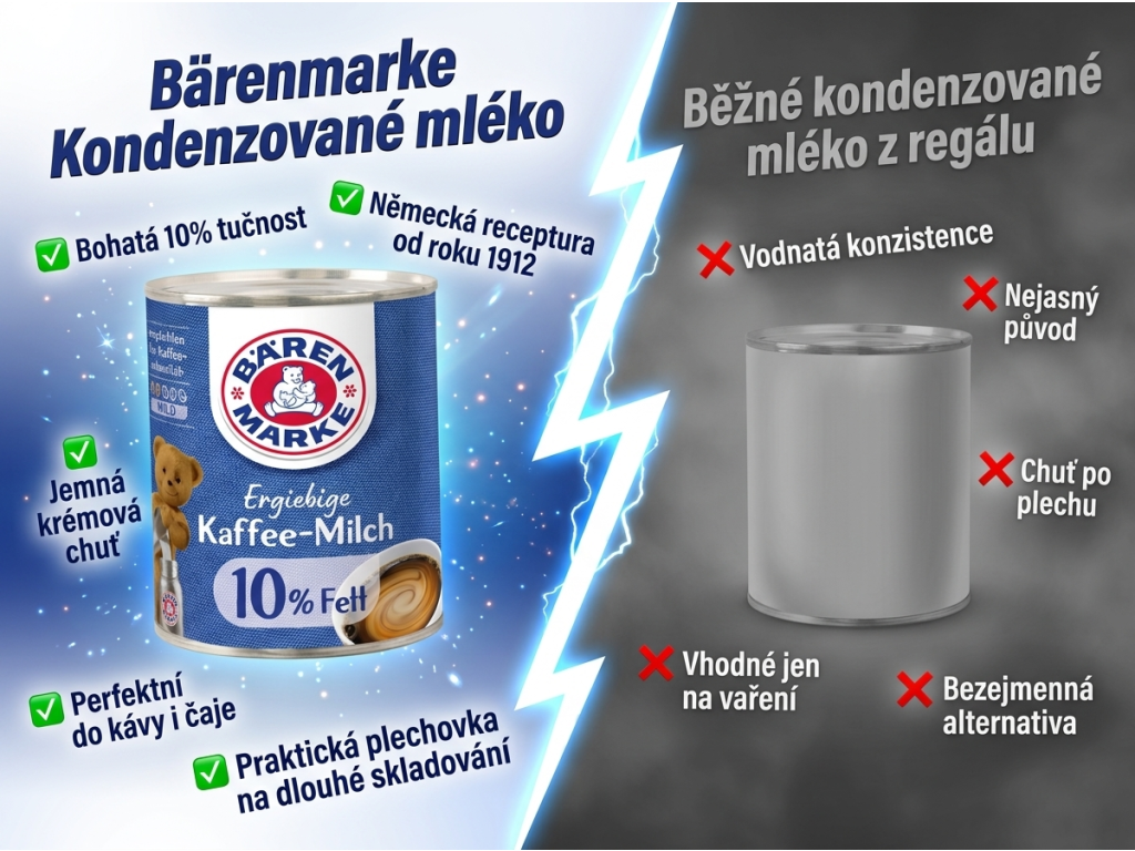 Bärenmarke Kondenzované mléko do kávy - srovnání s běžným mlékem do kávy