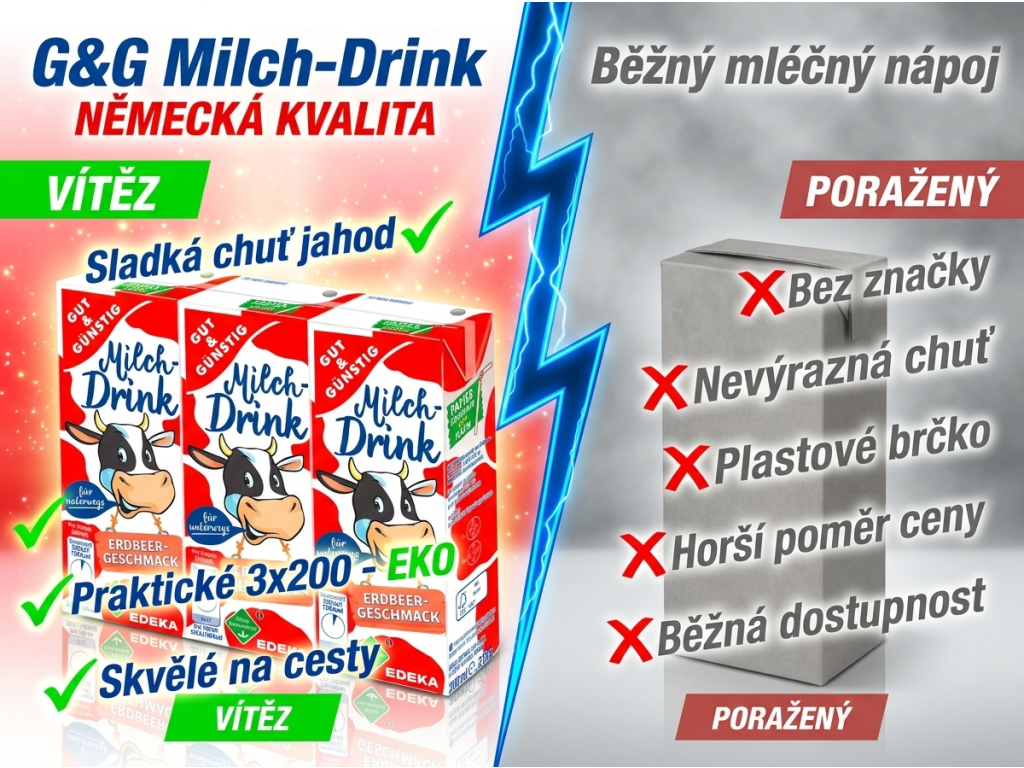 Srovnání G&G jahodového mléčného nápoje s běžným produktem
