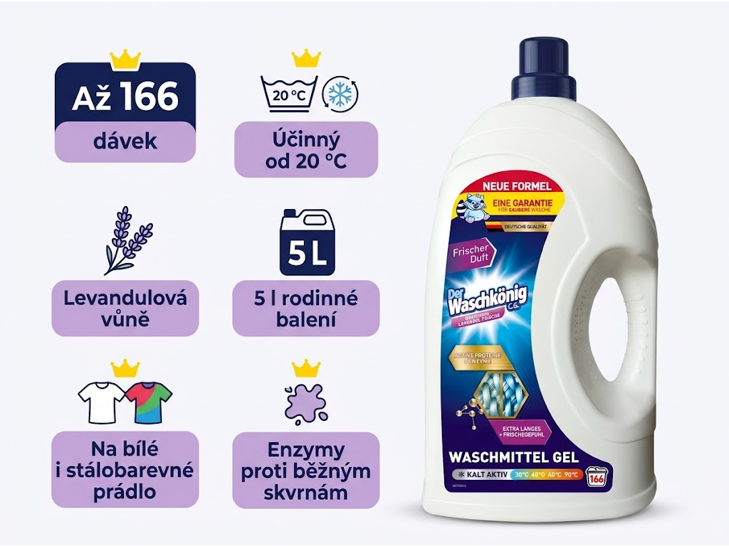 Waschkönig Universal Lavender prací gel 5 l - hlavní benefity