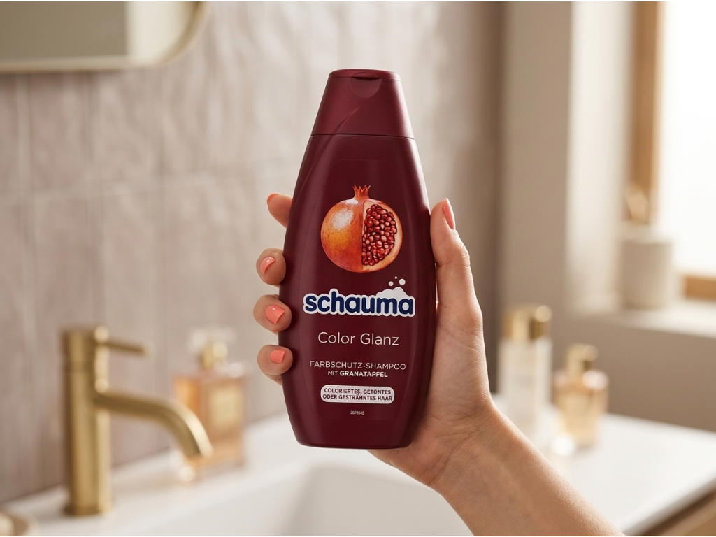 Šampon Schauma Color Glanz držený v ruce