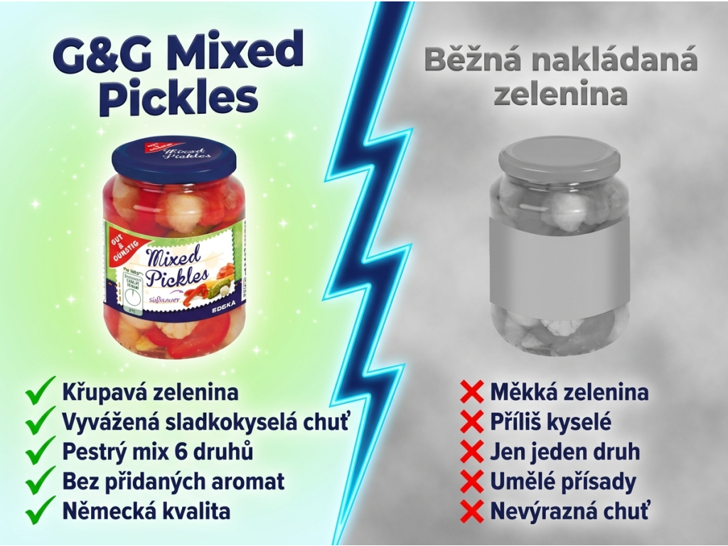 G&G zeleninová směs 330 g - srovnání s běžnou nakládanou zeleninou