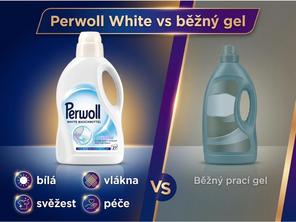 Srovnání Perwoll Renew White s běžným pracím gelem