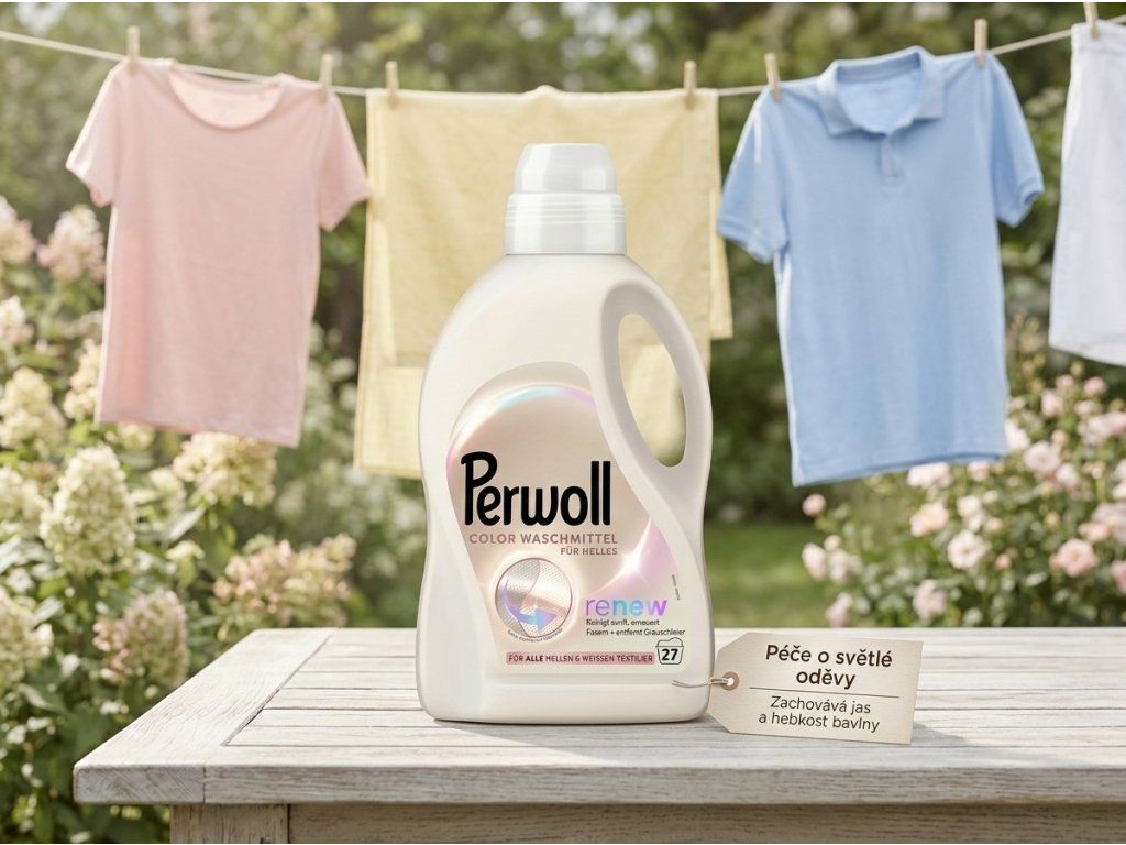 Perwoll Color u světlého růžového, žlutého a modrého prádla