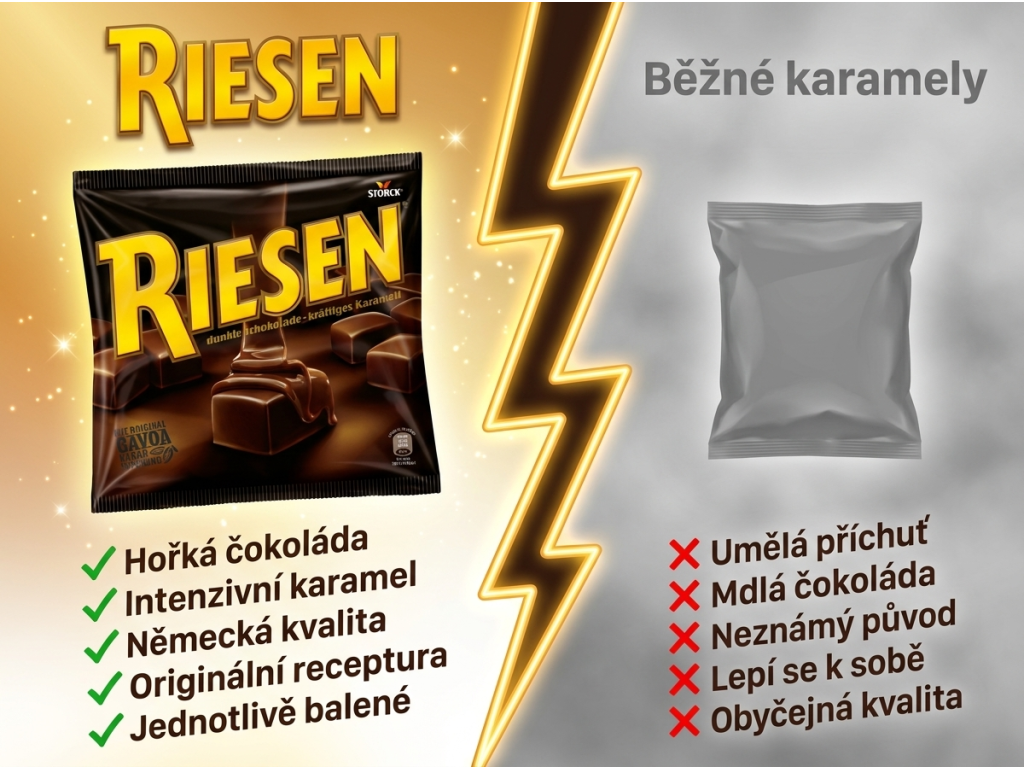 Storck Riesen 231 g vs. běžné karamely