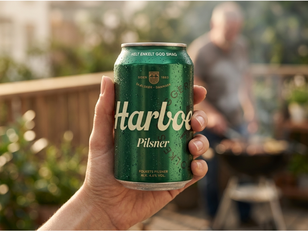 Plechovka Harboe Pilsner v ruce